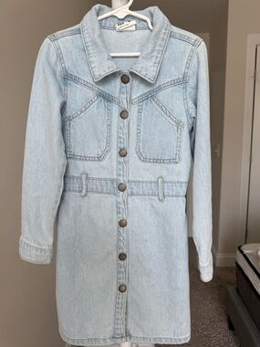 Cotton On Light Blue Denim Button-Front Kids Dress